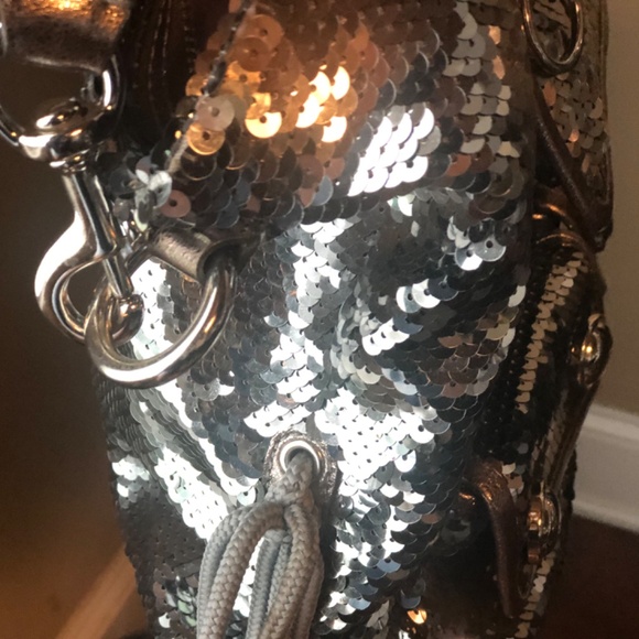 Coach Poppy Sequin Spotlight Silver Tote bag Rare Authentic Great Condition - Picture 9 of 12